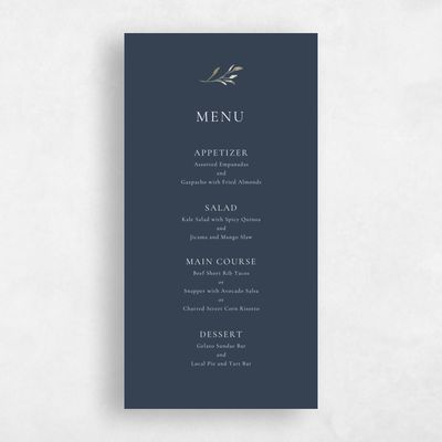 Grayed Navy, Blue Wedding Menu - Somerset