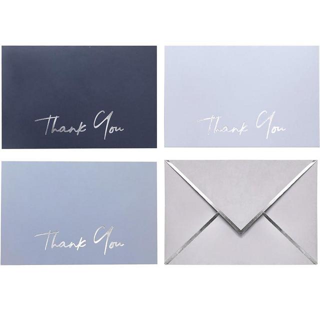 Heavy Duty Thank You Cards with Envelopes - 36 PK - Silver Thank You Notes 4x6 Inches Baby Shower Thank You Cards Wedding Thank You Cards Small Business Graduation Funeral Teacher (Dusty Blue)