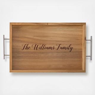 Personalized Acacia Tray with Metal Handles