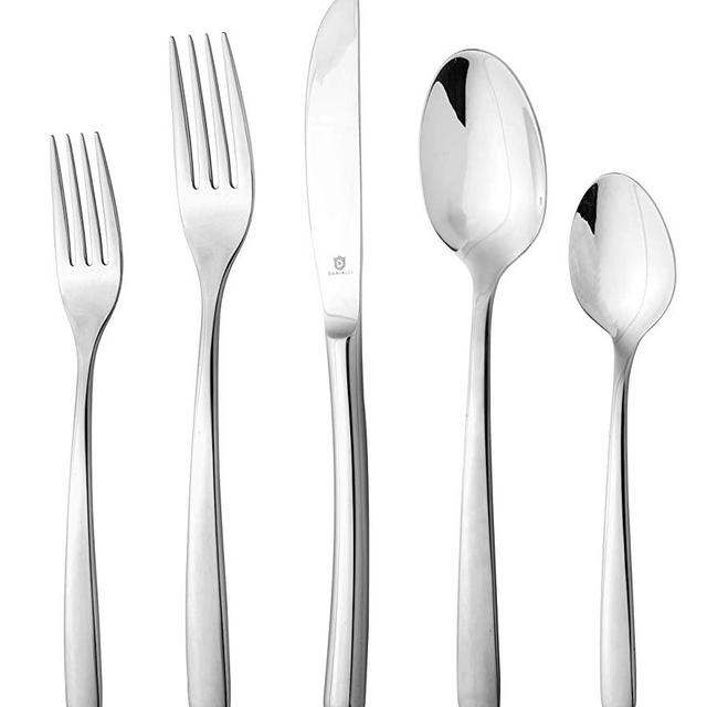 DANIALLI 20 Piece Silverware Set For 4, 18 10 Stainless Steel Silverware Set, Modern Sleek Flatware Set, Include Knife/Fork/Spoon & Long Teaspoon/Salad Fork Mirror-Polished Dishwasher Safe Cutlery