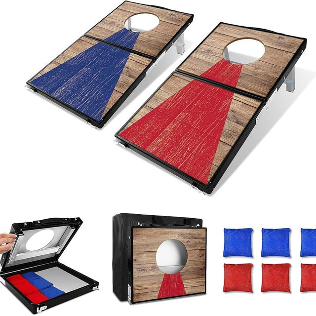 Portable Cornhole Board Set - Aluminum, Foldable 24x12in or 36x24in with Bean Bags | for Adults, Indoor/Outdoor, Travel, Beach & Camping