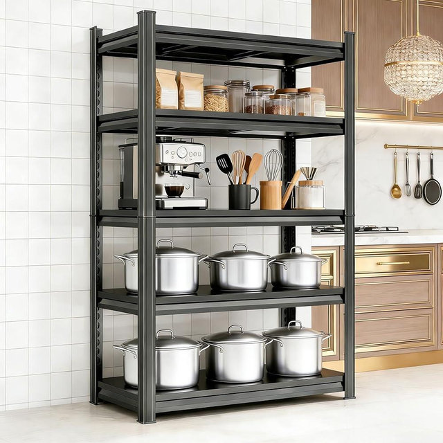 Bezuny 5-Tier Metal Storage Shelf Adjustable Kitchen Storage Rack 72" H x 36" W Black Metal Shelving Heavy Duty Shelving Unit 2000LBS Shelvs for Kitchen Pantry Basement Garage