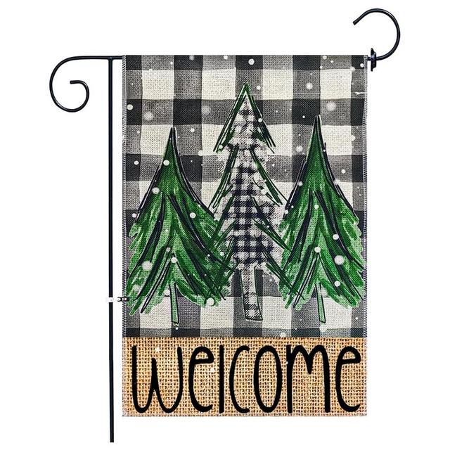 MEMOVAN Welcome Christmas Garden Flag 12 x 18 Inch Xmas Tree Double Sided Buffalo Plaid Winter Holiday Flag for Yard Outside Christmas Decoration