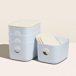 Bin Bundle with Wood Lid, Set of 4