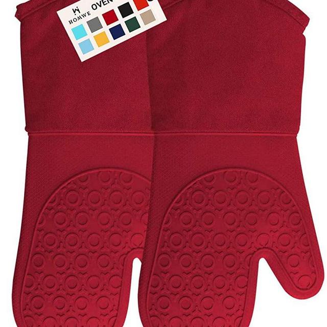 HOMWE Professional Silicone Oven Mitt, Oven Mitts with Quilted Liner, Heat Resistant Pot Holders, Flexible Oven Gloves, 1 Pair, 13.7 Inch, Empire Red