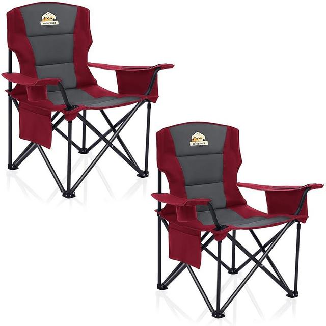 Oversized Folding Camping Chairs - 450 LBS Support Heavy Duty Camp Chair with Padded Cushion, Portable Outside Chairs Set of 2 with Carry Bag，Cooler, Cup Holder for Outdoor, Lawn, Sports - Red