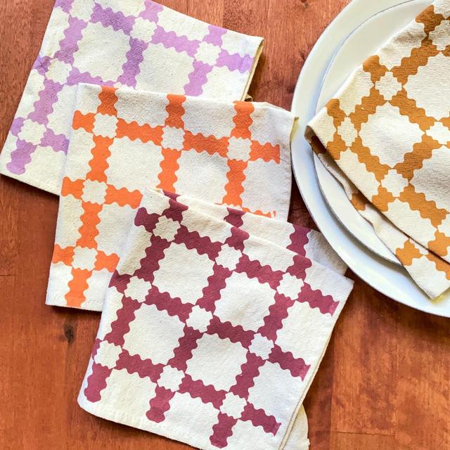 Flour sack cloth napkins, Set of 4, Hand printed natural cotton