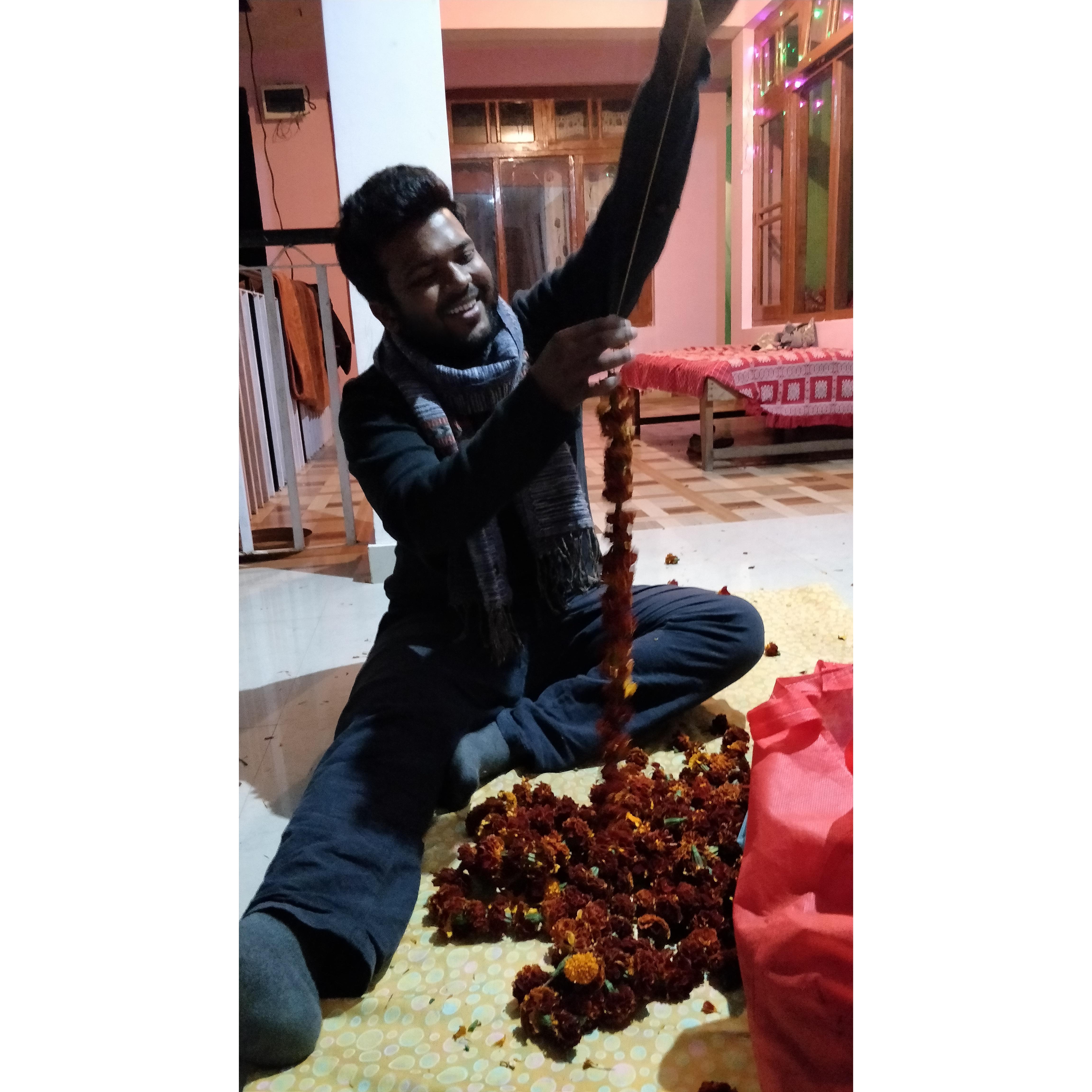 More Diwali garland-making