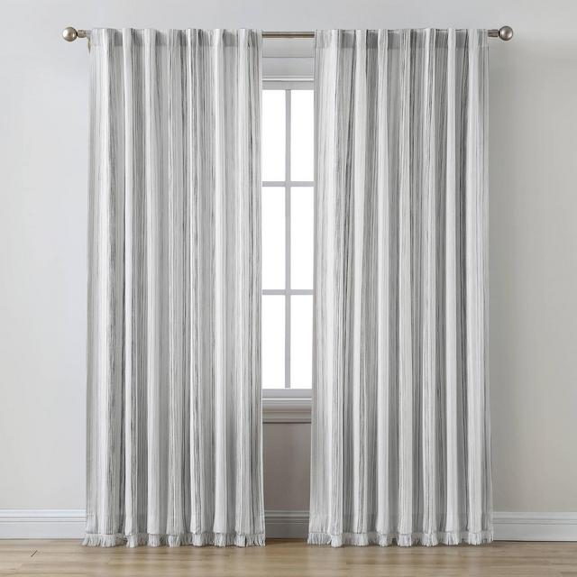 84"x50" Striped Light filtering Curtain Panel Gray - Threshold™