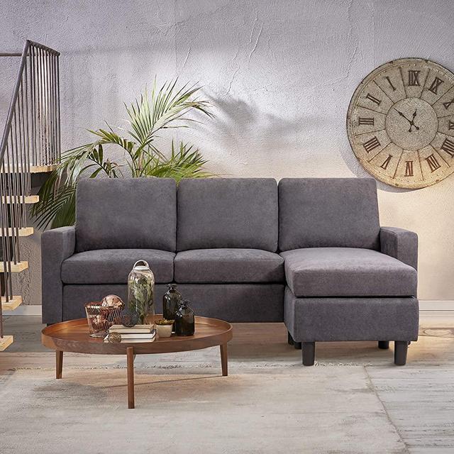 JY QAQA Convertible Sectional Sofa Couch with Reversible Chaise, L-Shaped Ottoman Couch with Modern Linen Fabric for Small Space (Dark Grey)