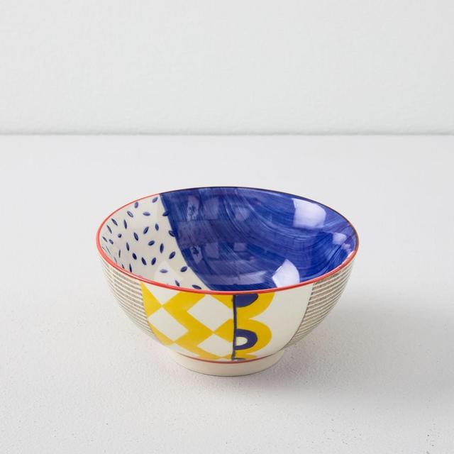 Hand-Painted Pattern Pop Bowl, Large, Citrus Yellow, Set of 4