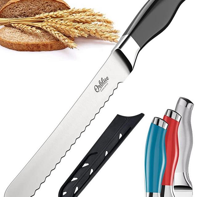 Orblue Serrated Bread Knife Ultra-Sharp Stainless Steel Professional Grade Bread Cutter - Cuts Thick Loaves Effortlessly - (8-Inch Blade with 4.9-Inch Handle), Black