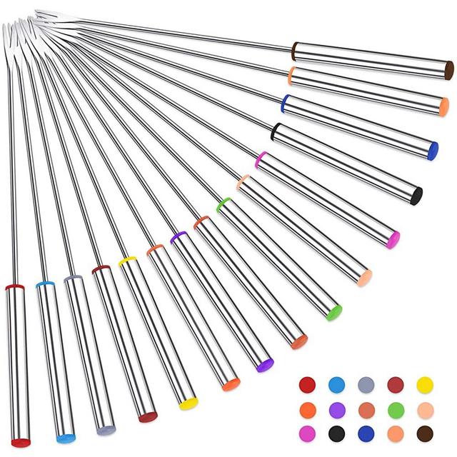 15pcs Fondue Sticks, Smores Sticks, Stainless Steel Fondue Forks with Heat Resistant Handle for Roast Meat Chocolate Dessert Cheese Marshmallows