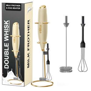 ELITAPRO Milk Frother: (Ivory/Gold) EGG BEATER and STAND