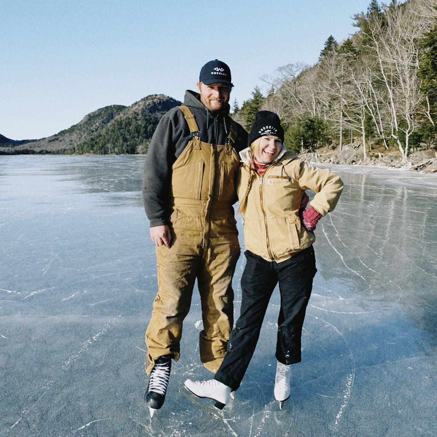 Our first time ice skating together, on Jordan Pond.