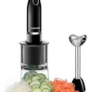 Chefman Immersion Blender & Electric Spiralizer/Vegetable Slicer 4-IN-1 Food Prep Combo Kit, Includes 3 Spiralizing Blade Attachments, Zoodle Maker; Grate, Ribbon, Spiral, Blend and Puree