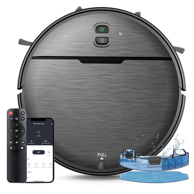 Robot Vacuum and Mop Combo, 2 in 1 Robot Vacuum Cleaner with WiFi/App, Smart Robotic Vacuums with Strong Suction, Schedule, Self-Charging, Slim, Quiet, Ideal for Hard Floor, Pet Hair, Low Pile Carpet