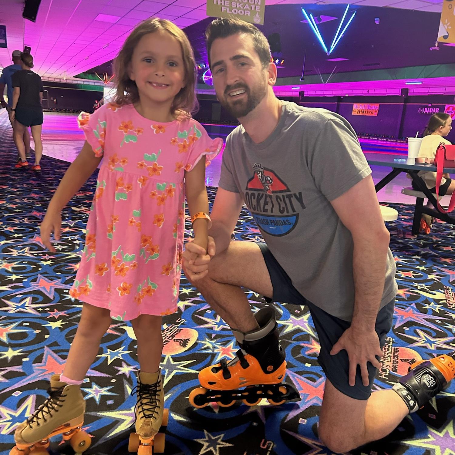 Andy rollerskating with Melissa's niece, Stella.