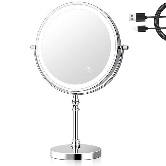 UUCOLOR Makeup Mirror with Lights USB Rechargeable 8 Inch 3 Color Lights Two Sided 1X/10X Magnification LED Vanity Mirror Touch Control Intelligent Shutdown 360°Rotation Light up Mirror Chrome Finish