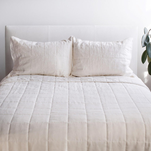 French Linen Box Stitch Quilt - King/Cal King - Cream | BOKSER HOME
