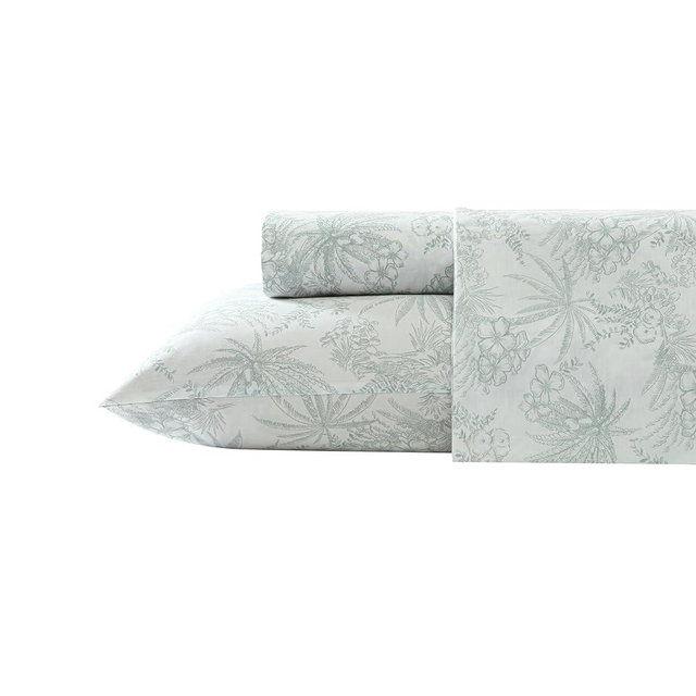 Tommy Bahama - Queen Size Sheets Set, Crisp & Tailored Cooling Sheets with a Smooth Cotton Percale Lightweight Feel - Bed Sheets with Matching Pillowcases & Fitted Sheet (Pen and Ink Palm Green)