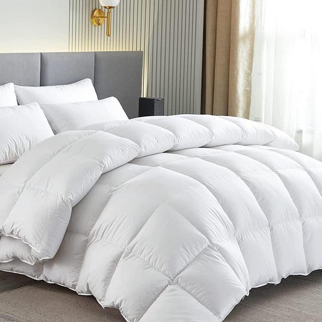 Homyrium Feathers Down Comforter King Size All Season 750+ Fill Power White Ultra-Soft Duvet Insert with Corner Tabs (106x90, 50 Oz)