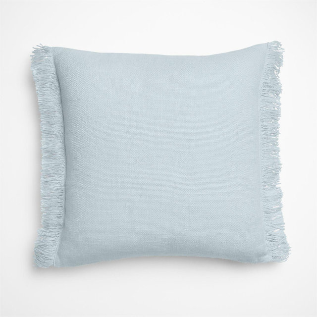 Casual Textured Fringe 23"x23" Pale Blue Throw Pillow with Down-Alternative Insert