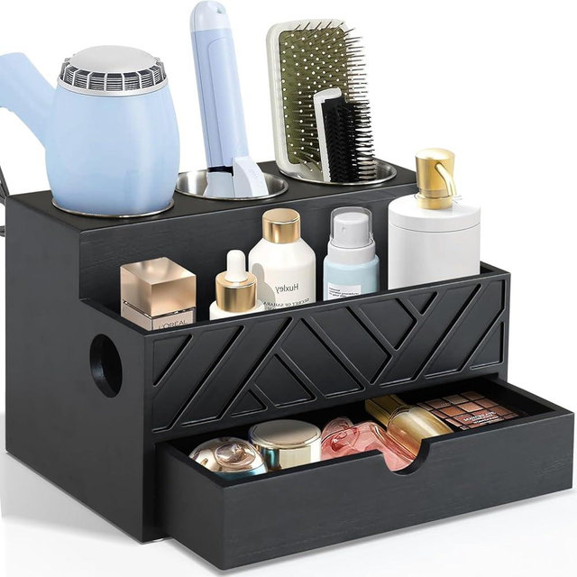Hair Tool Organizer, Hair Dryer Holder with Drawer, Bathroom Countertop Organizer for Bathroom Accessories, Blow Dryer Organizer for Hair Styling Tools, Vanity Organizer for Home, Vanity, Kitchen