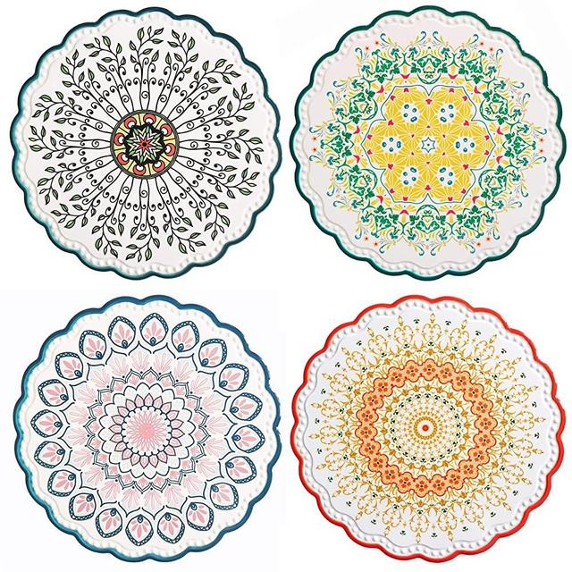 Ceramic Trivets for Hot Pots and Pans, Heat Resistant Mats, Trivets for Hot Dishes with Beautiful Flower Patterns and Scratch Proof Cork Base, Gifts for Friends, Round 7.9 Inch, Set of 4