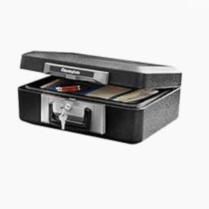 SentrySafe Fireproof Safe Box with Key Lock, Chest Safe with Carrying Handle to Secure Money, Jewelry, Documents, 0.25 Cubic Feet, 6.3 x 15.3 x 12.1 Inches, 1160