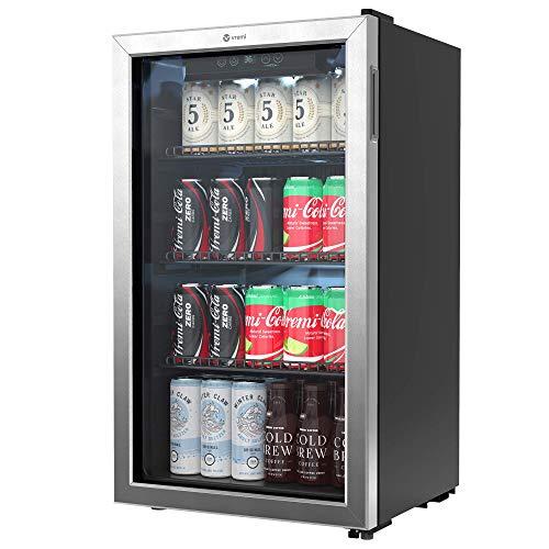 Vremi Beverage Refrigerator and Cooler - 120 Can Mini Fridge with Glass Door for Soda Beer or Wine - Small Auto Defrost Drink Dispenser Machine for Office or Bar with Adjustable Removable Shelves