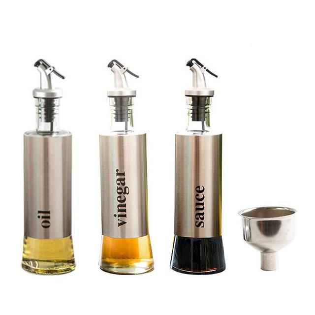 JY Collection Set of 3 Glass Oil and Vinegar Dispenser, 10 oz, BPA Free, Salad Dressing Cruet Glass Bottle Olive Oil Bottles Dispenser Glass Oil Bottle Coconut Oil bottle with Stainless Steel Funnel
