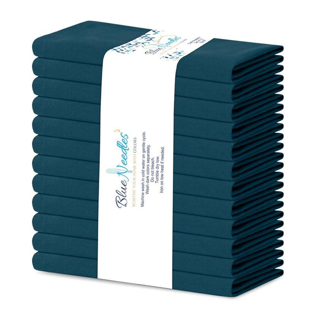 Blue Needles Solid Cloth Napkins Set of 12 Crystal Teal 100% Cotton Dinner Napkins 18x18 inches - Soft, Reusable and Washable Spring Summer Linen Napkins, Ideal for Events, Parties & Everyday Use
