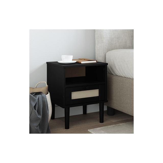 vidaXL Bedside Cabinet SENJA Rattan Look Black 15.7 in.x13.8 in.x18.9 in. Solid Wood Pine