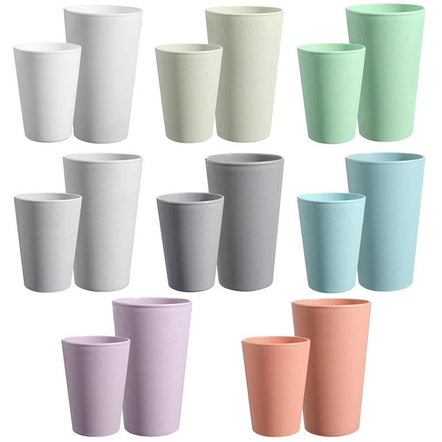 HEYCOME Set of 16 Wheat Straw Cups, 8 Pcs 20 oz & 8 Pcs 12 oz Unbreakable Drinking Cups, Reusable Plastic Cups Sets, Water Glasses Tumblers, Microwave & Dishwasher Safe, Bpa Free, 8 Colors