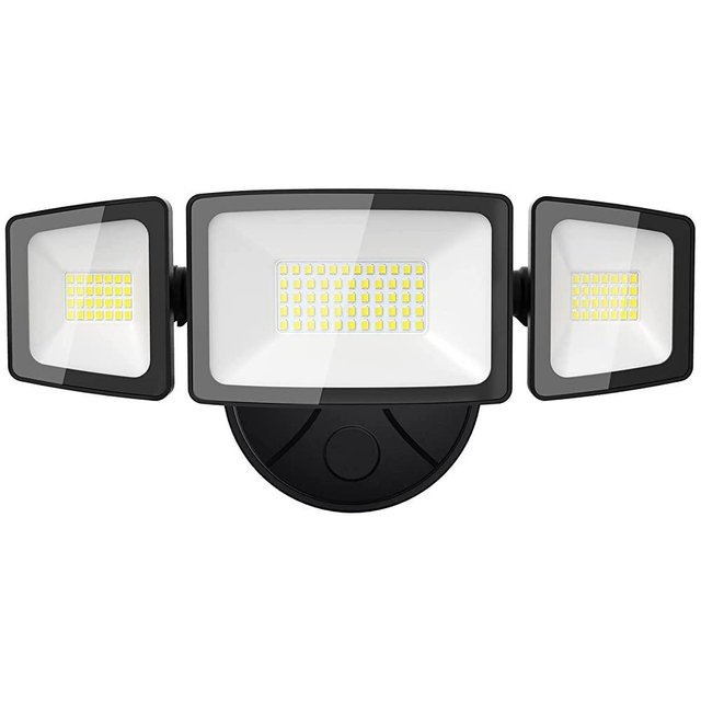 Olafus 55W Flood Lights Outdoor, 5500LM LED Security Lights, IP65 Waterproof Exterior Flood Light with 3 Adjustable Heads, 6500K Outdoor Flood Light Fixture for Backyard Garage Patio Porch Eave, Black
