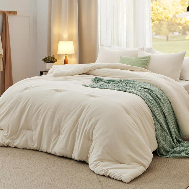 Bedsure California King Size Comforter Set, Light Beige Soft Prewashed Bedding for All Seasons, 3 Pieces GentleSoft™ Bed Set, 1 Lightweight Comforter (104"x96") and 2 Pillowcases (20"x36")