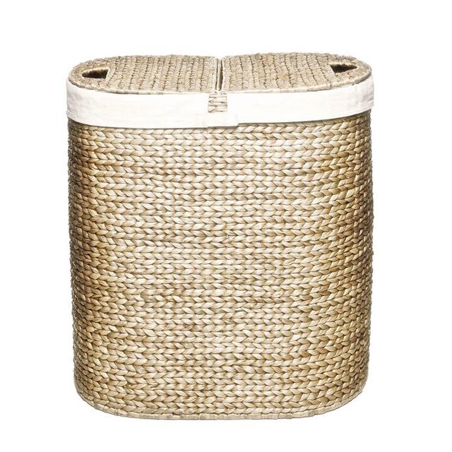 Seville Classics Water Hyacinth Oval Double Hamper, Hand-Woven