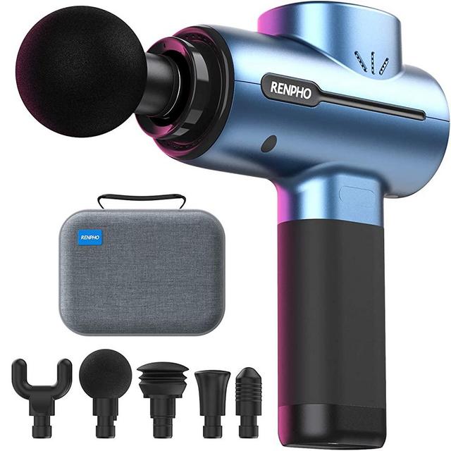 Renpho Powerful Portable Massage Gun, Quiet Deep Tissue Mini Workout Gun Massager Percussion for Handheld Foot Massage, Muscle Massagers with 3200rpm Motor 2500mAh Rechargeable Battery Blue