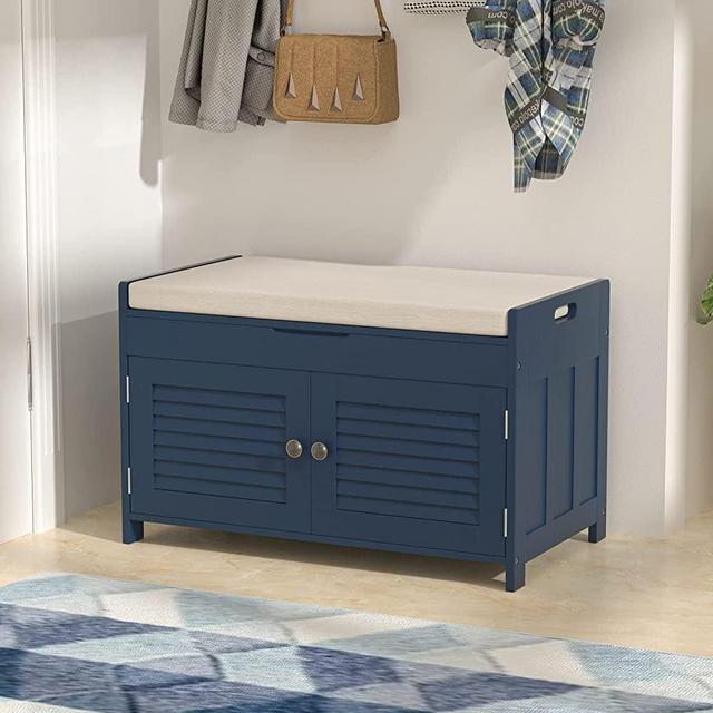 Knowlife Shoe Storage Bench with Lift Top Storage, Entryway Bench with Door Cabinet, Adjustable Shelve, Cushioned Seat and Handle for Entryway, Hallway, Window and Closet