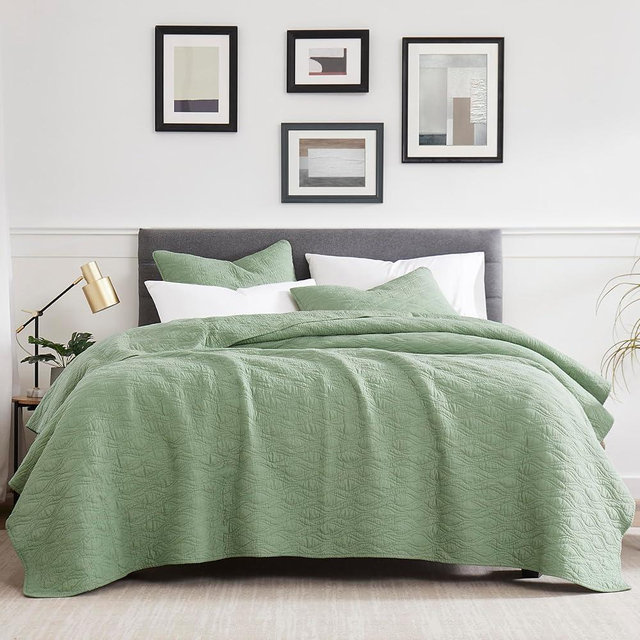 palassio Green 100% Cotton Quilt King Size Bedding Sets with Pillow Shams, Lightweight Soft Bedspread Coverlet, Quilted Comforter Bed Cover for All Season, 3 Pieces, 106x96 inches