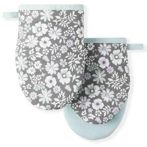 Martha Stewart Ditsy Floral Mini Oven Mitt 2-Pack Set, Grey, 5.5"X8"