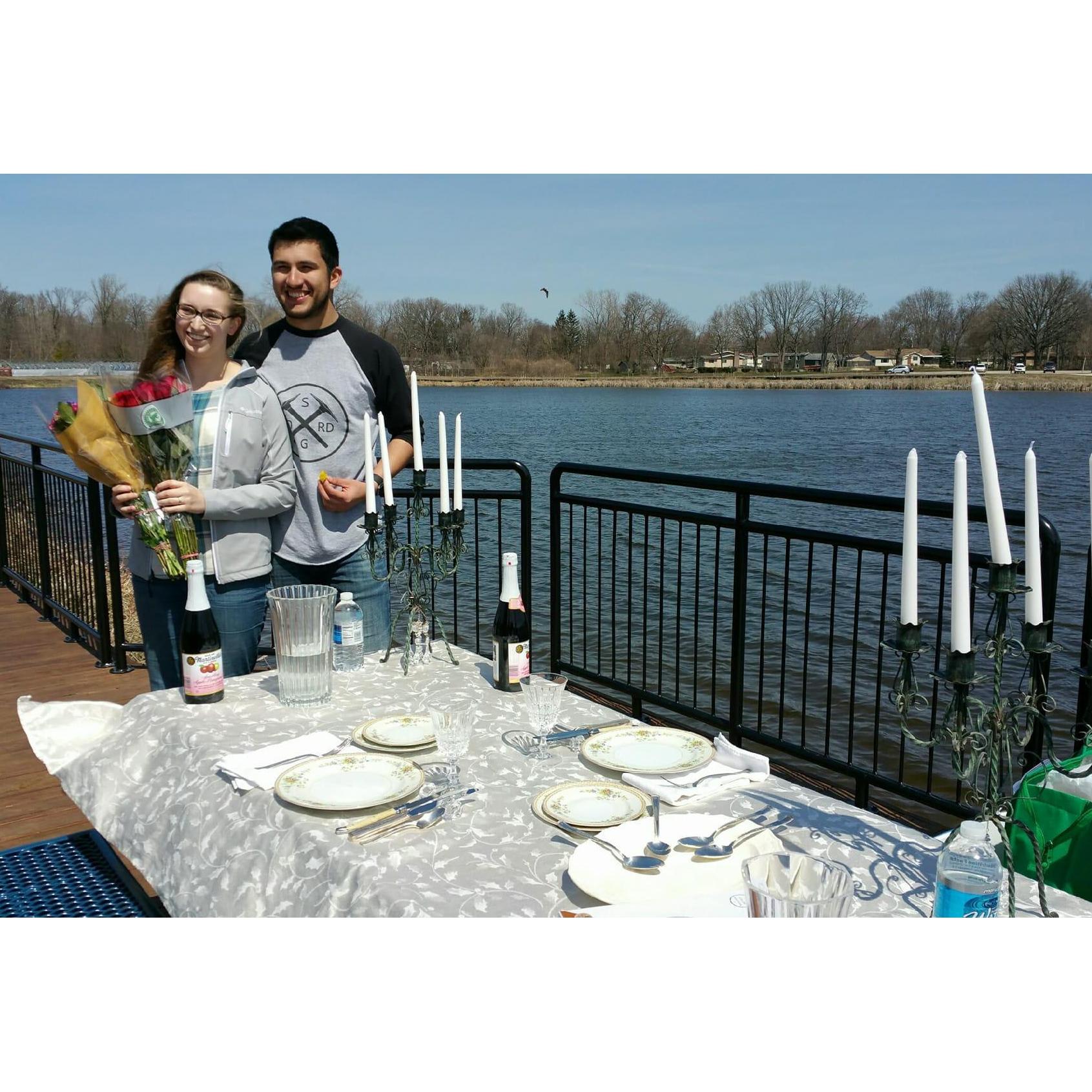 Once our parents finished praying, the family  all left so Carter and I could enjoy a nice lunch together by the lake. It was a wonderful surprise and he could not have proposed in a more perfect way!