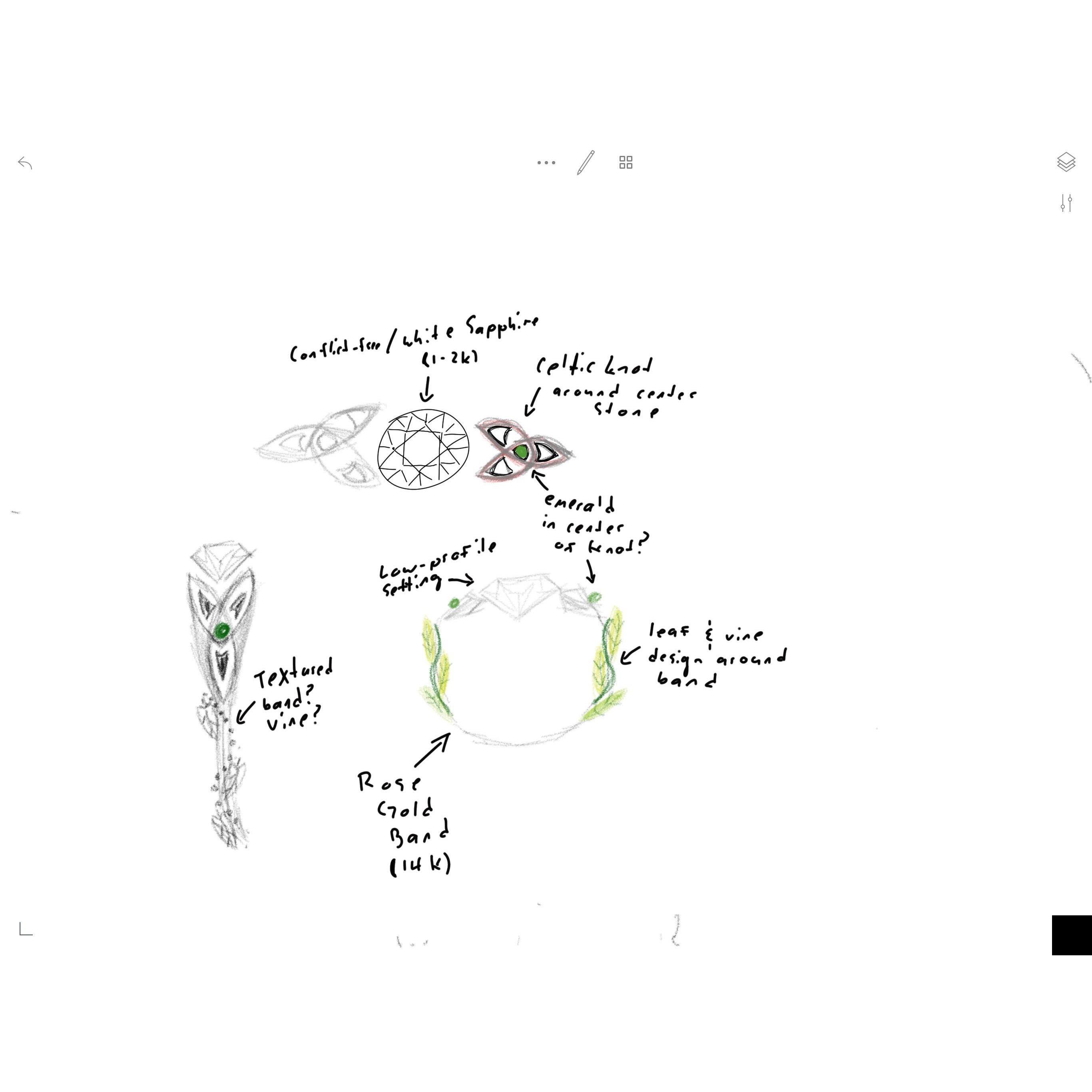 Alec's interpretation of Jen's engagement ring design.
