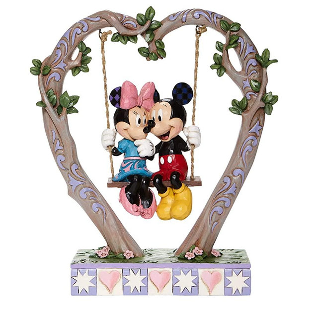 Enesco Disney Traditions by Jim Shore Mickey and Minnie Mouse on Heart Swing Figurine, 9 Inch, Multicolor