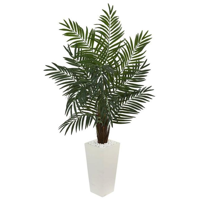 5.5ft Artificial Areca Palm Tree in White Tower Planter - Nearly Natural