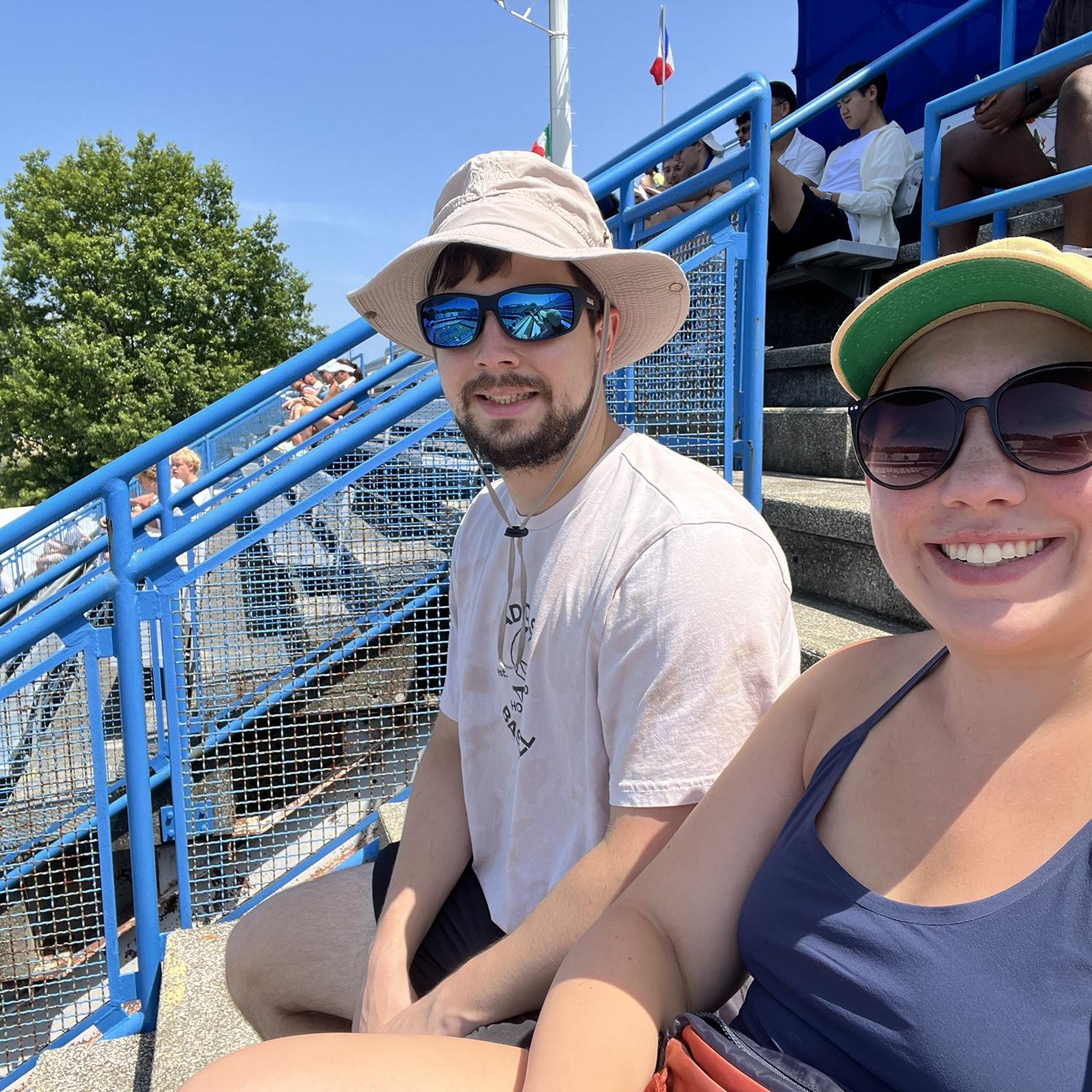 Watching tennis at the Citi Open in DC… before we got caught in a torrential downpour (August 2024)