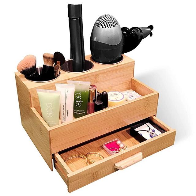 Sol-Eco Hot Tools Holder with Drawer, Hair Product Organizer for Bathroom, Kitchen, and Makeup, Hair Storage Organizer Perfect for Storing Blow Dryer, Straightener, and Brush