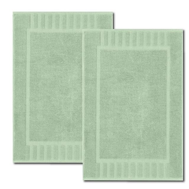 White Classic Luxury Bath Mat Floor Towel Set - Absorbent Cotton Hotel Spa Shower/Bathtub Mats [Not a Bathroom Rug] 22"x34" | 2 Pack | Green