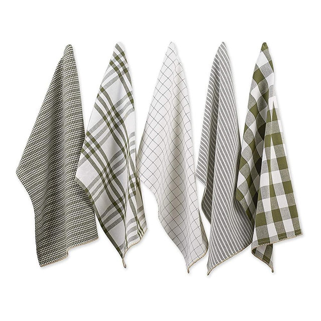 DII Farmhouse Basic Kitchen Collection Woven, Dishtowel Set, 18x28, Sage, 5 Piece